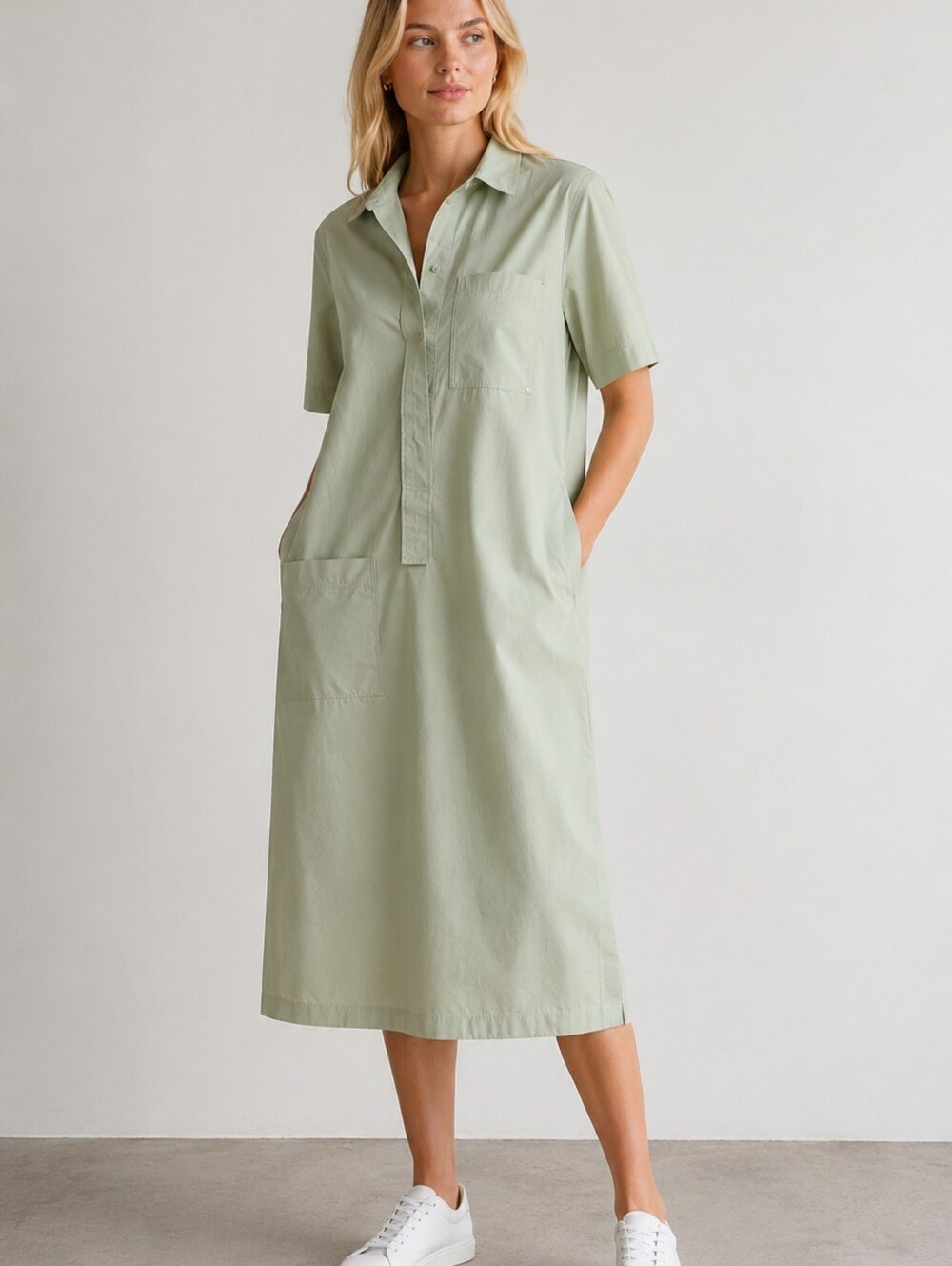 COS 100% Cotton Shirt Dress with Belt – Sage Green – Size US 10